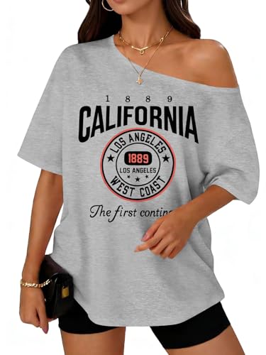Women Off The Shoulder Tops Funny Graphic Short Sleeve Tees Beach Outfit