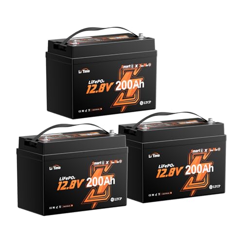 Litime 3Pack 12V 200Ah Mini LiFePO4 Battery with Bluetooth (Group 31+), Up to 20000 Deep Cycles Lithium Batteies, 200A BMS, 2560Wh for RV Camping, Marine, Home Backup, and Power Outages.