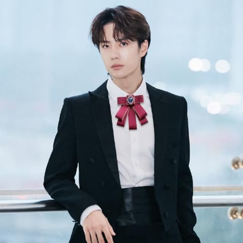 Image of Rhinestone Retro British Style Pre-tied Adjustable Fabric Ribbon Bow Tie for Women Men Uniform Necktie Bownot