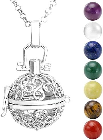 JSDDE Hollow Flower Locket Pendant 7 Chakra Natural Beads Healing Crystal Gemstones Necklace