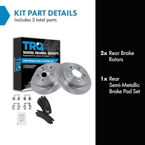 Image of TRQ Rear Brake Pad and Rotor Set Semi Metallic Solid Rotors | For 2009 Buick LaCrosse 2006-2010 Chevrolet Impala 2006-2007 Monte Carlo