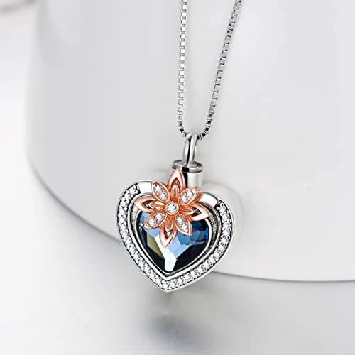 AOBOCO 925 Sterling Silver Heart with Flower Urn Necklace for Ashes Engraved Forever in My Heart Cremation Keepsake Necklace with Austrian Crystals Memorial Jewelry Gift for Women - Image 5