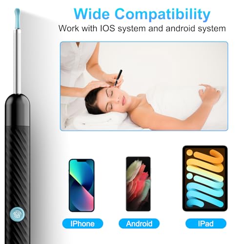 ear wax removal tool camera - ear wax removal kit - ear cleaner with camera - 1080p hd ear camera with 6 ear spoon - christmas gifts for women - ear cleaner for ios amp android deep black