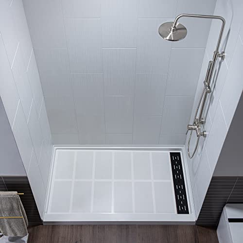 WOODBRIDGE Solid Surface 60" W x 36"D x 75"H Shower Wall Panel Surround kit in Matte White Finish, 0.138" (3.5mm) Thick, Stacked Block in a Staggered Vertical Pattern, Trimmable, Quick Install by WOODBRIDGE - Image 7