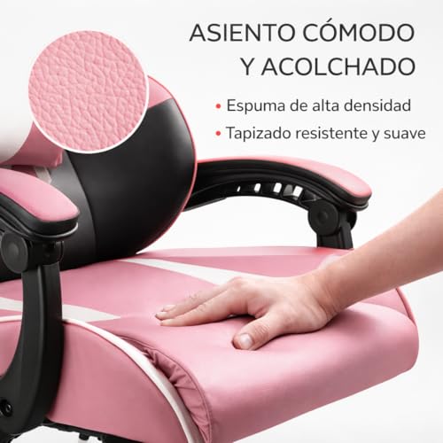 Miniatura 5 de Silla Gaming Ergonómica Reclinable Con Cojín Lumbar Y Cervical Altura Ajustable, Reposabrazos Acolchados, Ruedas 360 Ideal Para Oficina, Escritorio, Teletrabajo, Estudio, Juego, Ordenador