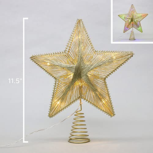 Philips 11.5" 2-Layer Gold Metallic String Star Treetopper With Coil - 3 Functions With Control Box - Ul Listed For Indoor Use - 15 Bicolor Microdot Leds Christmas Tree Topper With 24" Lead In #TOP1