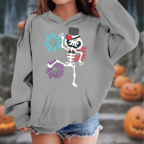 Cute Hoodies Skull Graphic Print Hooded Long Sleeve Halloween Pullover Tops Pocket Loose Comfortable Sweatshirt3
