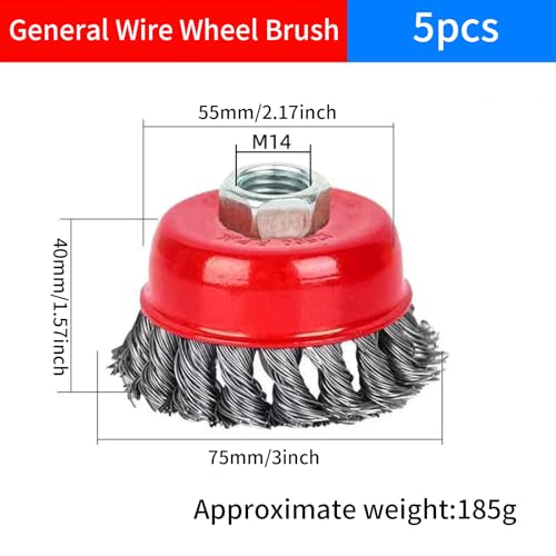Image of 5Pcs Wire Wheel Brush, Wire Wheel for Angle Grinder & Cup Brush, M14 Screw Thread Twisted Knotted Heavy Cleaning, for Rust Removal, Paint Stripping, Weld Cleaning and Surface Preparation on Metal
