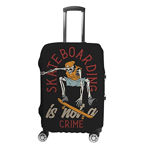 Ruchen - Funda para Maleta de Equipaje, Color Negro, diseño de Esqueleto en el monopatín, Resistente al Polvo, S, M, L, XL