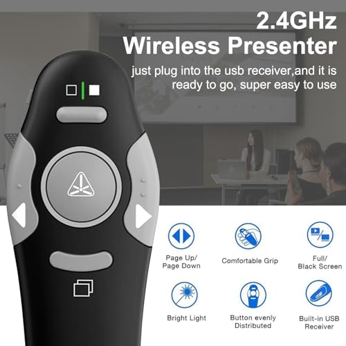 Clicker de apresentação para controle remoto de apresentação em PowerPoint, RF 2,4 GHz, sem fio, apr