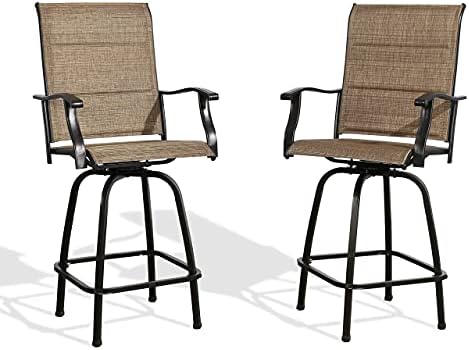 Iwicker Outdoor Swivel Bar Stools, Patio Textilene Bar Height Chairs with Quick-Dry Foam Padded, Set of 2