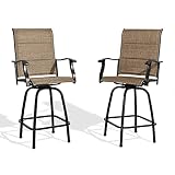 Iwicker Outdoor Swivel Bar Stools, Patio Textilene Bar Height Chairs with Quick-Dry Foam Padded, Set