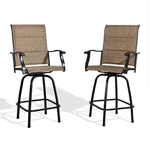 Iwicker Outdoor Swivel Bar Stools, Patio Textilene Bar Height Chairs With Quick-Dry Foam Padded, Set Of 2 #TOP1