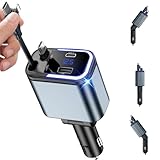 車 充電器 巻き取り式充電ケーブル 【巻き取り式・タイプc 2本+Lightning 】Type-C巻き取り式充電 4台同時充電可能 急速充電 LED表示電圧 車載充電器 i-Phone 17 Pro Max 16 15 13 Samsung Xiaomi i-Pad Switch2対応 カー用品 12V/24V両対応 image