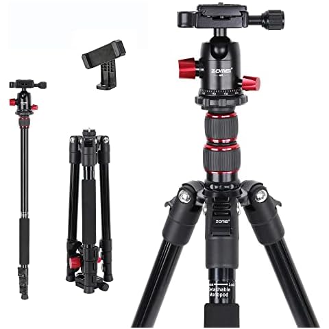 ZOMEI M5 Camera Tripod,Lightweight Travel Aluminum Tripod Monopod Compact Portable Photography Tripod Stand with 360 Degree Ball Head and Phone Clip for DSLR Cameras, Smartphone Cover