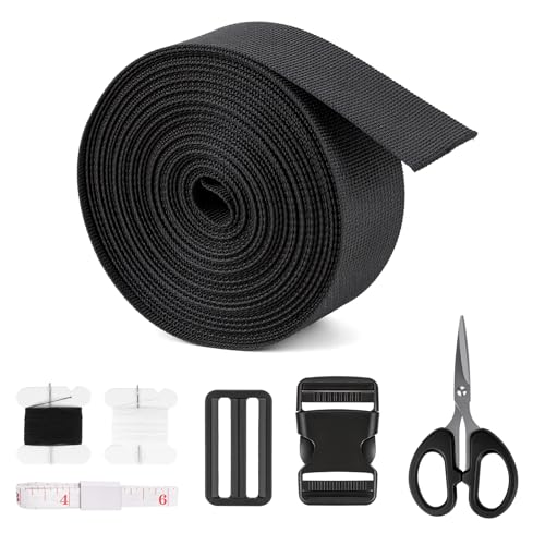 1 Inch Heavy Duty Webbing Strap Kit - 8 Yards with 30pcs Side Release Buckles, Tri-Glide Slides, Scissors & Sewing Supplies for DIY Projects, Backpack Repair, Outdoor Tarps, Luggage & Pet Gear