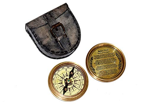 Brújula de bolsillo náutica de latón con estuche de cuero miniatura 2