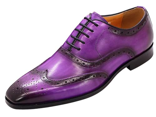 Santimon Men's Oxfords Dress Formal Wingtips Brogues Suit Shoes Genuine Leather Tuxedo Wedding Business Casual Comfortable Prom Shoes for Men