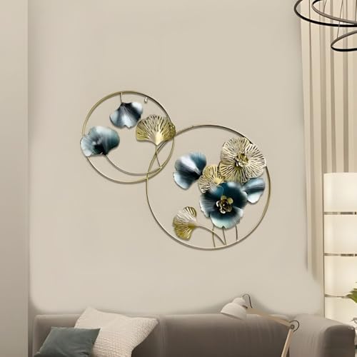 Image of Iron Handcrafted Round Leaf Metal Abstract Wall Art Multicolor Large Wall Frame Sculpture for Living Room, Bedroom, Drawing Room Home Decoration