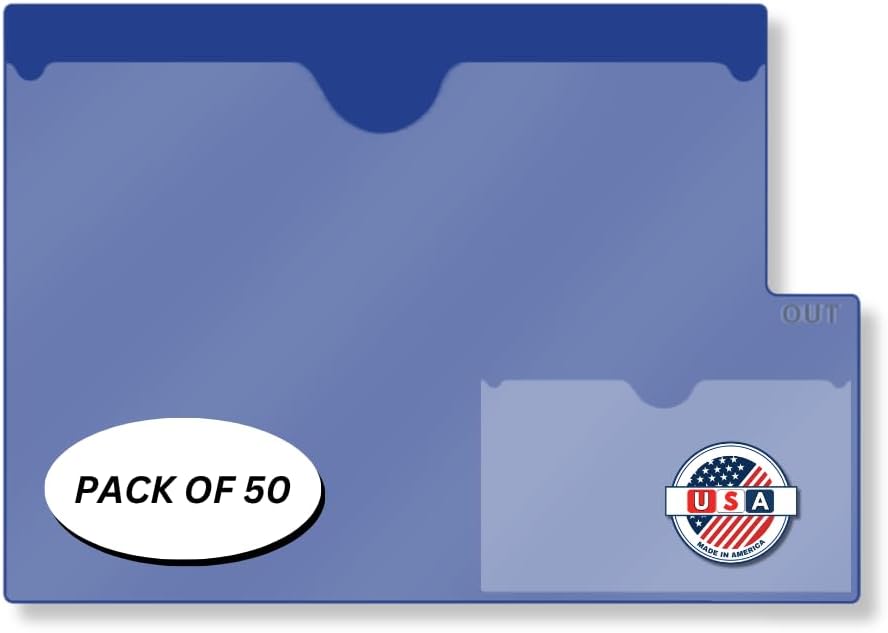 Doctor Stuff - Bottom Tab Vinyl Outguides, Full Front Pocket, Bottom Charge Out Slip Pocket, Plastic File Folder, Letter Size 9-1/2" x 12-3/4", Navy, 50/Box