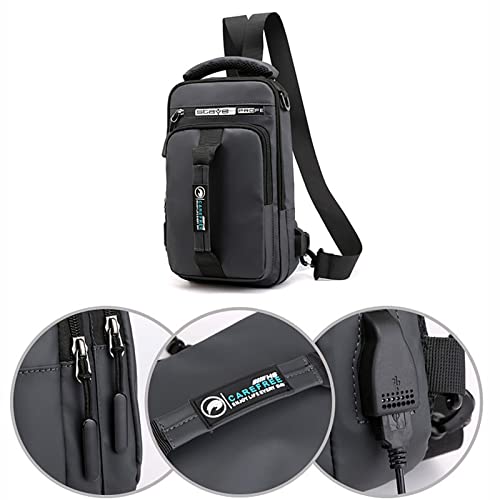Mochila de ombro multifuncional com carregamento USB de nylon à prova d'água pochete preta para hom