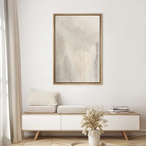 SIGNWIN Framed Canvas Print Wall Art Minimal White Paint Brush Strokes Abstract Shapes Illustrations Modern Art Decorative Boho Relax/Zen Nordic for Living Room, Bedroom, Office - 24"x36" Natural - Thumbnail 2