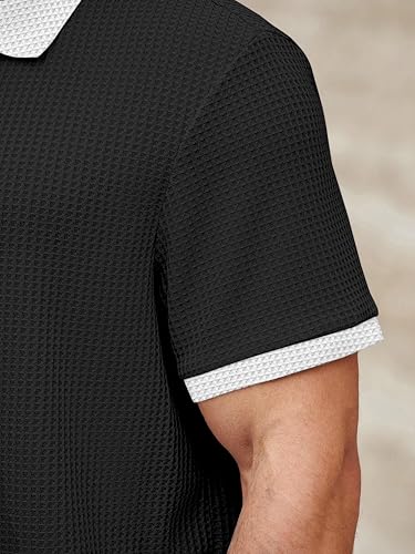 Image of KAJARU Men's Waffle Knit Polo T-Shirt, Short Sleeve, Zip Collar with White Trim (POLO-8034)