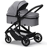 newyoo Infant Stroller with Bassinet Mode, Nestro 516M, Convertible Infant Strollers w Reversible Seat & Cup Holder, 2-in-1 Rear-Facing Pram from Newborn to Toddler, Gray