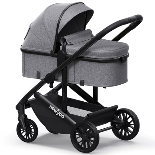 newyoo Infant Stroller with Bassinet Mode, Nestro 516M, Convertible Infant Strollers w Reversible Seat & Cup Holder, 2-in-1 Rear-Facing Pram from Newborn to Toddler, Gray