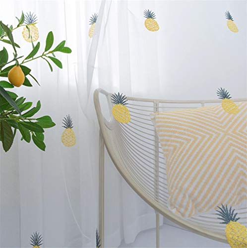 Etry Yellow Embroidered Pineapple Sheer Curtains For Living Room Bedroom Voile Window Treatments Drapes Rod Pocket 52 X 63 Inch 1 Panel #TOP3