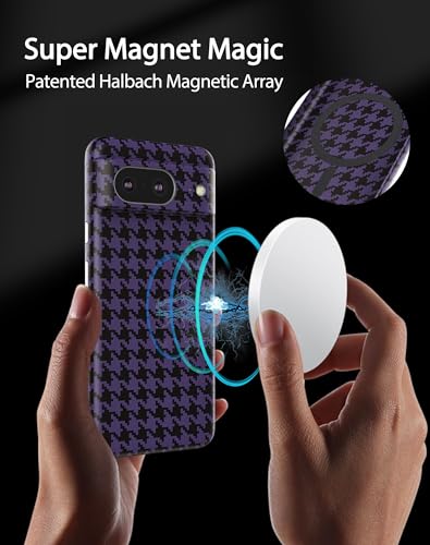Funda para Pixel 8 con cuadros morados compatible con MagSafe 2