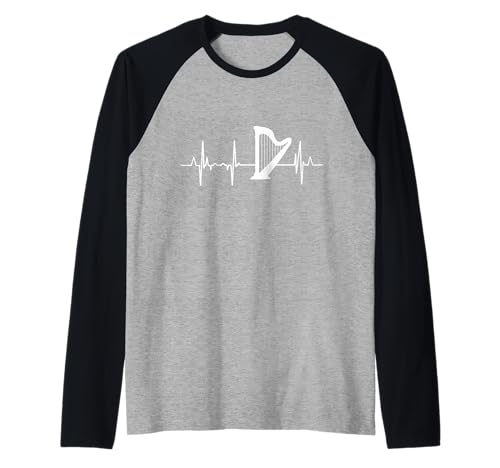 Harp Heartbeat Harpist Pulse Line Camiseta Manga Raglan