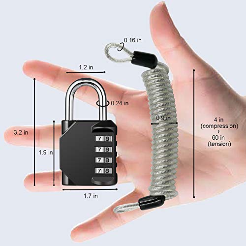 Disecu 4 Digit Combination Lock Outdoor Waterproof Padlock With Steel Cable For Gym Locker, Helmet, Gate, Fence, Luggage (Black, Pack Of 2 Padlocks) #TOP1