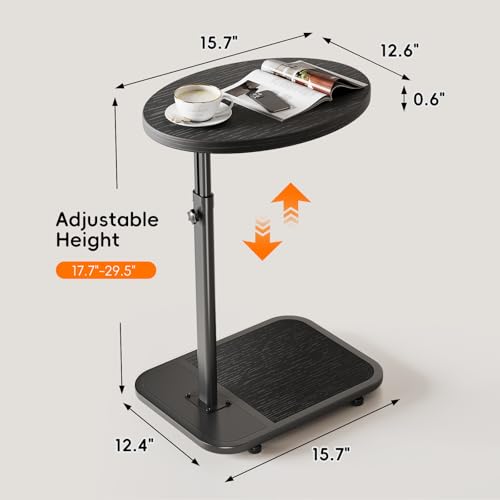 Image of TV Tray Table with Infinite Adjustable Height - C-Shaped Sofa End Side Table for Snack Laptop Desk Small Spaces (Black)