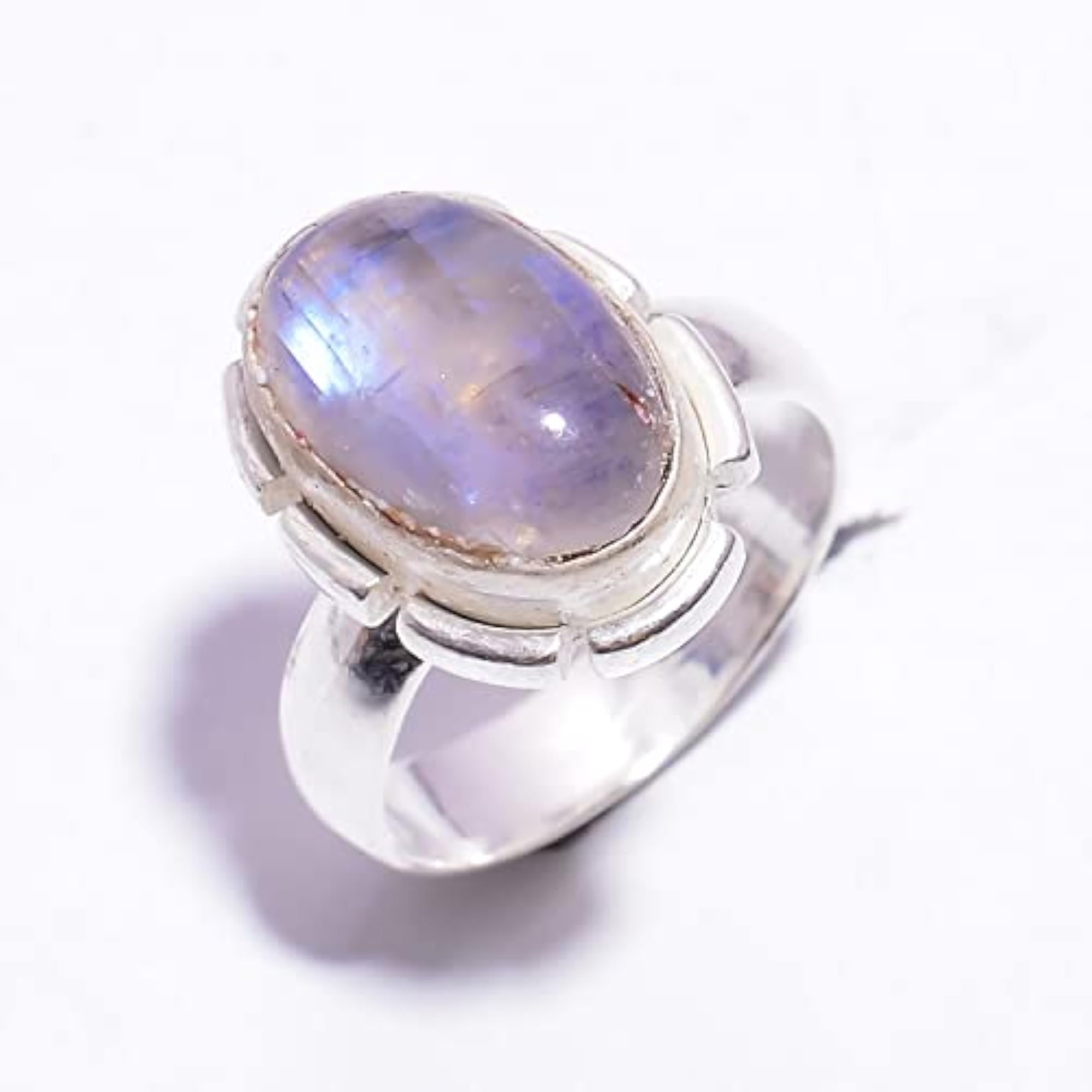 Children's Rainbow Moonstone Oval Shape Ring, 925 Sterling