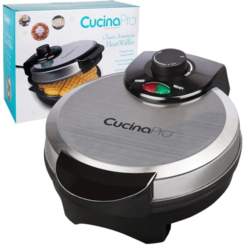 Heart Waffle Maker- Non-Stick Waffle Griddle Iron with Browning Control- 5 Heart-Shaped Waffles by CucinaPro - Image 7
