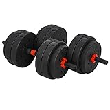 HOMCOM Juego de Mancuernas 2 en 1 de 25 kg con Barra Ajustable Entrenamiento de Fuerza y Levantamiento de Pesas para Hogar Oficina Gimnasio Negro
