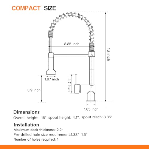 OWOFAN Kitchen Faucet with Pull Down Sprayer Industrial 1 Handle 1 Hole Or 3 Hole Faucet for Farmhouse Camper Laundry Utility Rv Wet Bar Sinks Stainless Steel Brushed Nickel