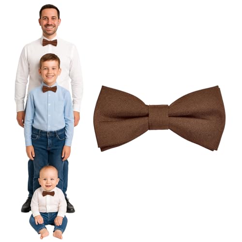 DonDon Laço de homem crianças ou bebés mate, pré-atada e ajustável em comprimento de gabardina de algodão - acessório festivo para casamentos, comunhões e celebrações, Castanho