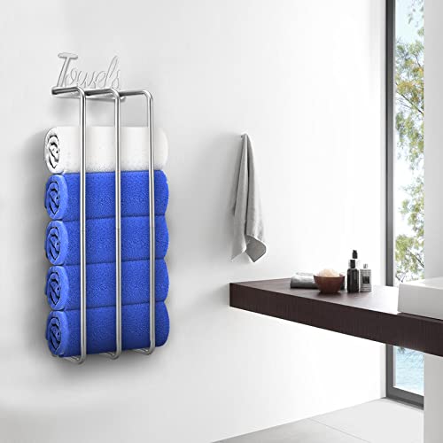 Nostheart Wall Towel Rack For Rolled Towels, Upgraded 3 Bar Towel Racks For Bathroom Wall Mounted, Bathroom Towel Storage, Stainless Steel Bath Towel Holder, Washcloths Bathroom Organization (Silver) #TOP6