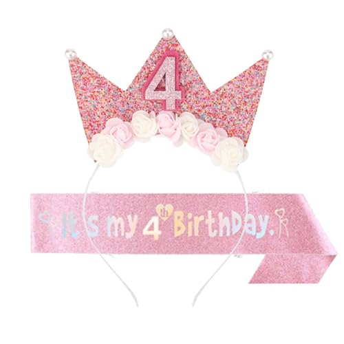 3 Pezzi Birthday Girl Corona Cintura Compleanno Tiara Happy Birthday Decorazioni Corone Cintura Coroncina Decorazioni Compleanno Ideale per Feste Di Compleanno Party e Occasioni Speciali(4 anni)