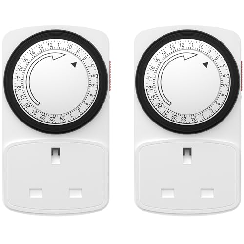 HBN Plug Timer Socket UK Programmable Segment Plug Timer for Home Security Light Socket Lamp(15min 2Pack)