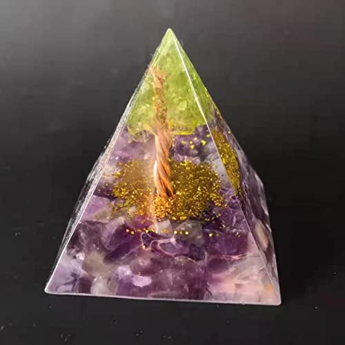 Tachiuwa Kit de pirâmide de cristal de ametista Orgone para ioga e decoração de escritório