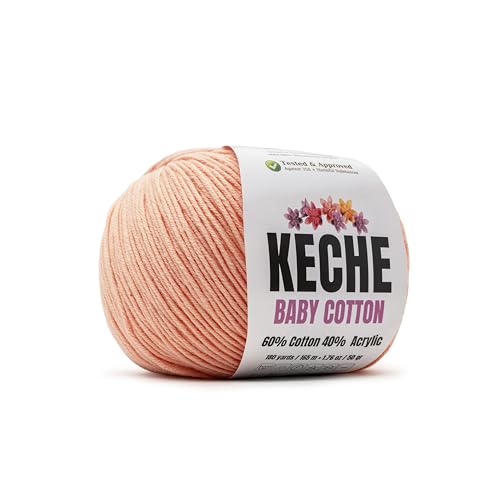 Image of Keche Baby Cotton, 60% Cotton 40% Acrylic Yarn, Soft Cotton Yarn for Crochet and Knitting, Amigurumi Yarn 1 Skein /Ball 1.76 Oz (50g) / 180 Yrds (165m) - Skin Color