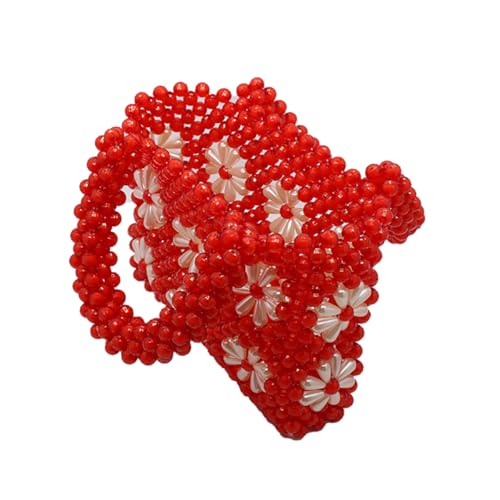 Image of Women Beaded Handbags Elegant Handmade Weave Purse Crystal Pearl String Tote Bags for Banquet Wedding Cocktail