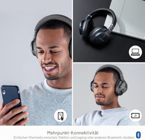 Technics - Kabellose Over-Ear-Kopfhörer mit Geräuschunterdrückung und 2 Geräten Multipoint-Konnektivität - EAH-A800-K Schwarz – Ansicht 3