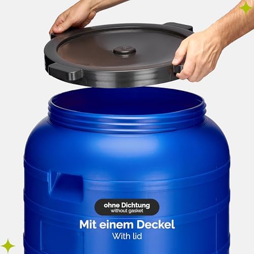 Bild 2 - 200 Liter Weithalsfass BPA-frei Futtertonne Fass Universalfass Lebensmittel Fass Regenfass für Garten Regentonne mit Deckel Regenwassertonne für Garten Wassertonne GD-0093, Blau