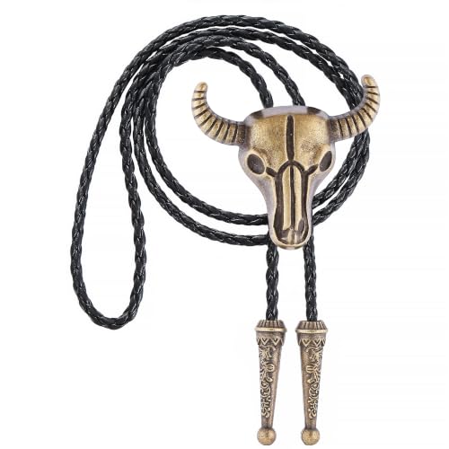 Image of Cowboy Bolo Tie for Men, Vintage Cow Skull Bolo Tie Necklace Native American Necktie for Men Women