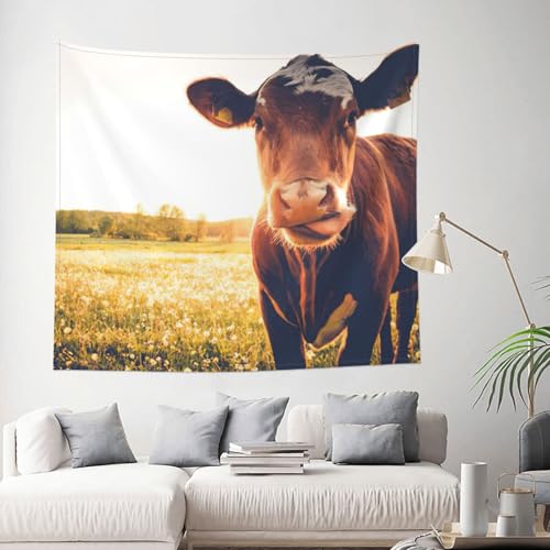 Tapiz de vaca de 152 x 130 cm para colgar en la pared de dormitorio y fondo de habitación 2