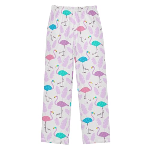 Colorful Flamingo Feather Boys Long Pants Soft Trousers Elastic Waist Kids Lounge Bottoms with Pockets S-XL
